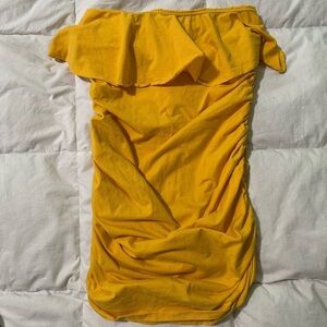 Bra Tops Women’s Mini Ruched Tube Dress Small Yellow Ruffle Stretch Summer Beach